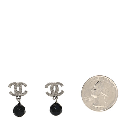 Chanel Beaded CC Dangle Earrings Silver Black 2 of 4