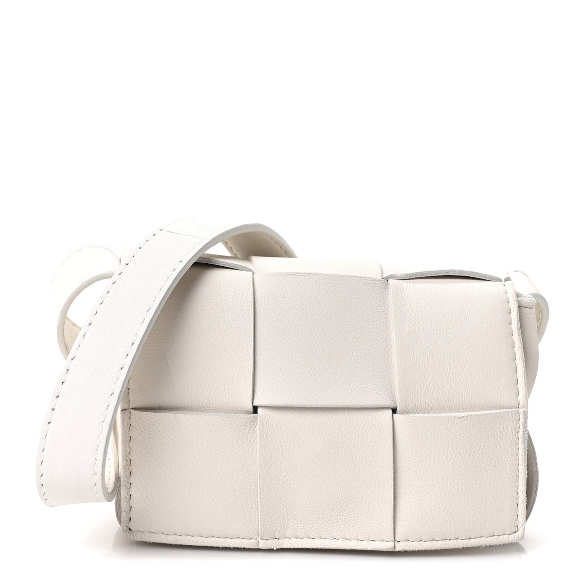 Bottega Veneta Lambskin Maxi Intrecciato Extra Mini Cassette Crossbody Bag White 1 of 8