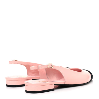 Chanel Goatskin Grosgrain Pointed Toe CC Slingback Flats 37 Pink Black 5 of 11