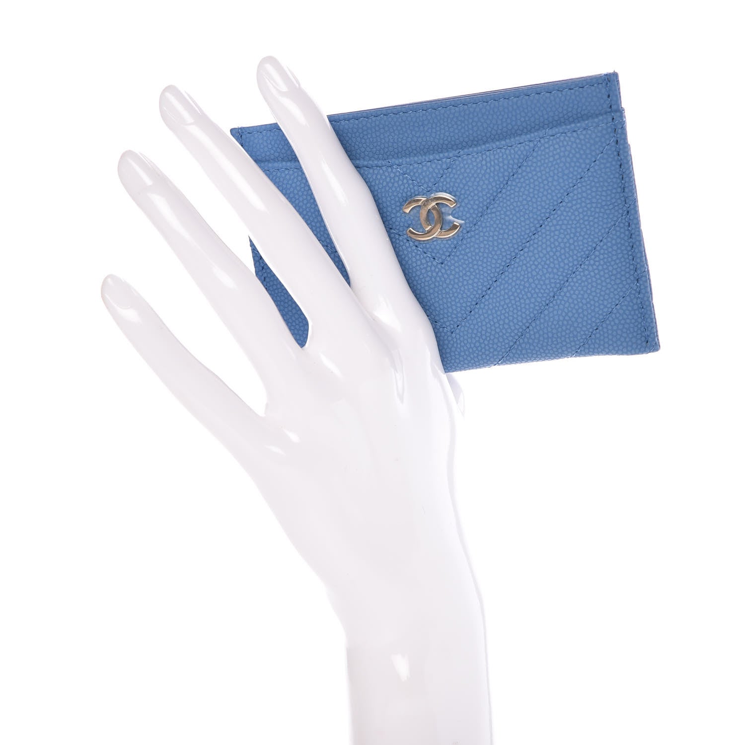 Chanel Caviar Chevron Quilted Card Holder Blue 2 of 9