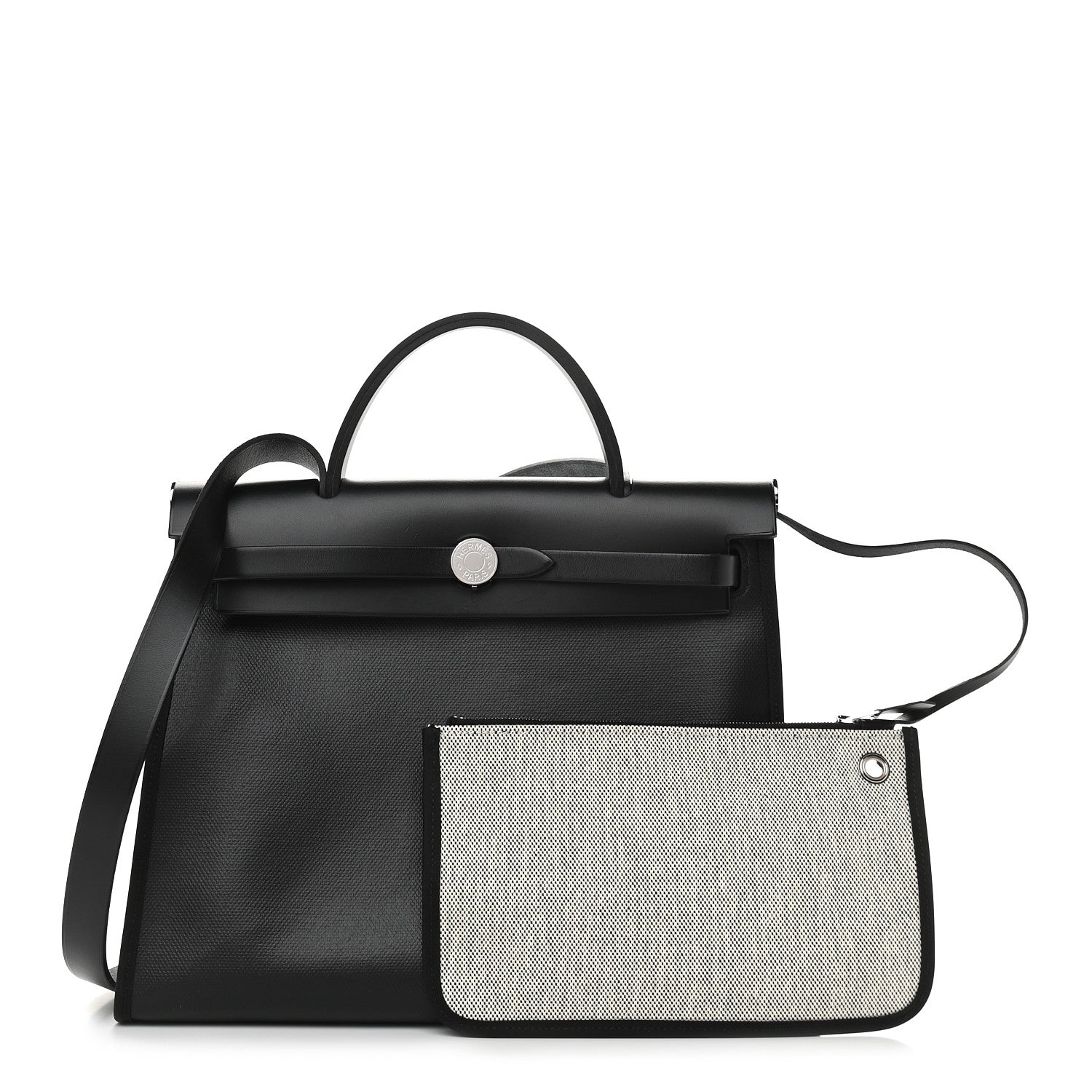 Hermes Toile H Berline Vache Hunter Herbag Zip PM 31 Black Ecru 1 of 12