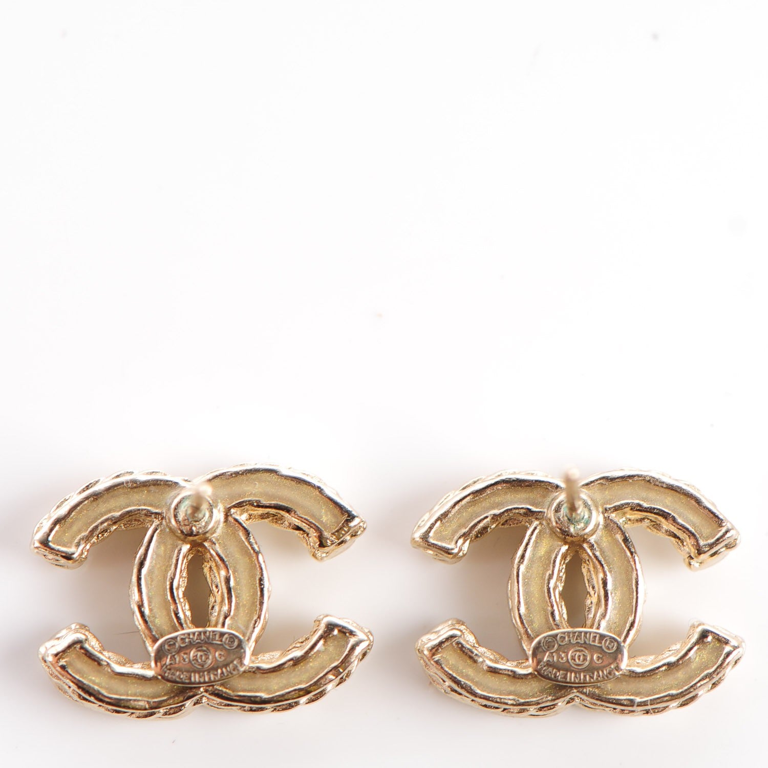 Chanel Crystal CC Earrings Gold Grey 3 of 4