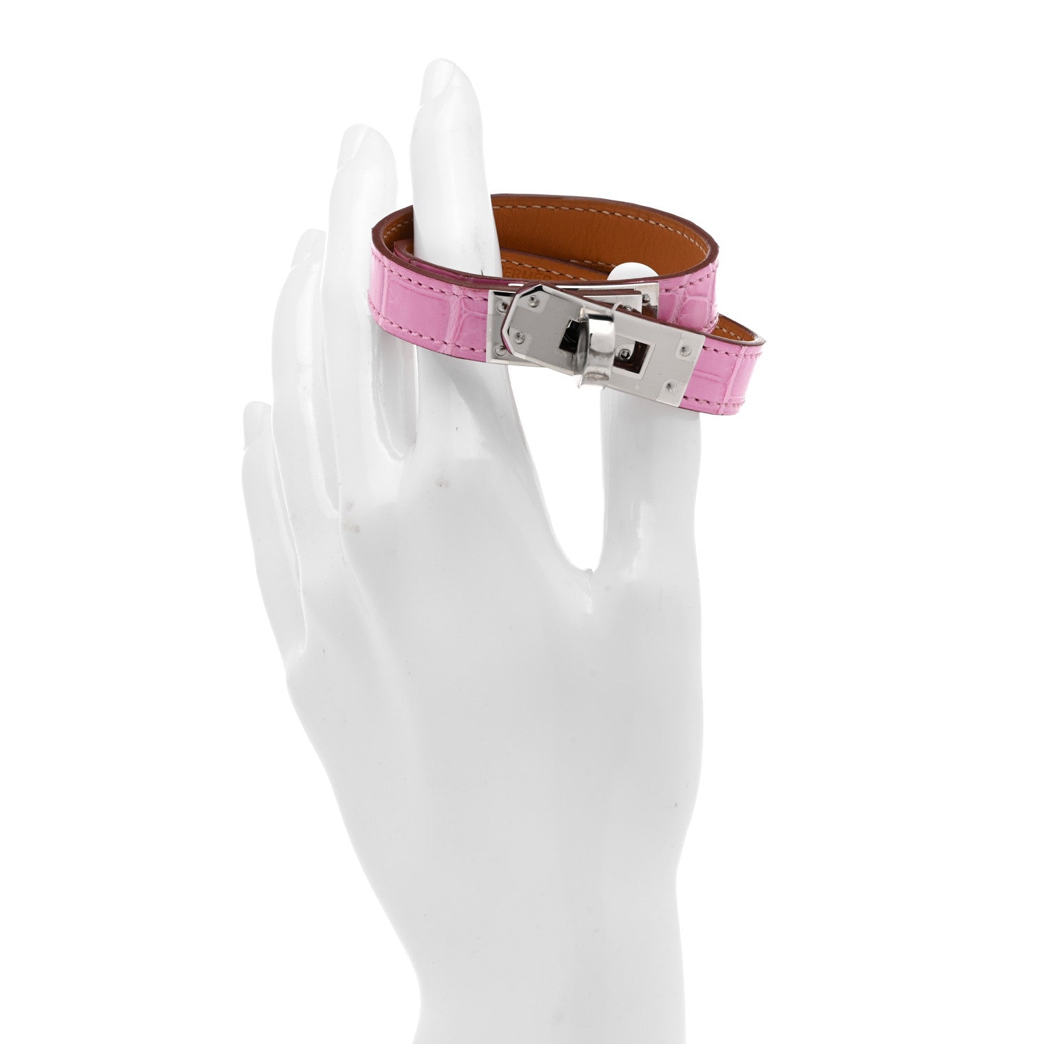 Hermes Matte Alligator Kelly Double Tour Bracelet T3 5P Pink 2 of 7
