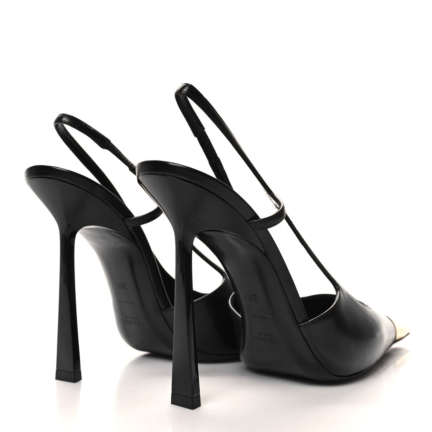 Calfskin Metallic Toe Slingback Strap Heels 39 Black