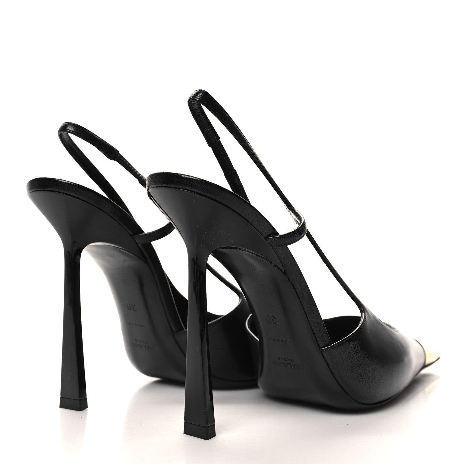 Saint Laurent Calfskin Metallic Toe Slingback Strap Heels 39 Black 4 of 9