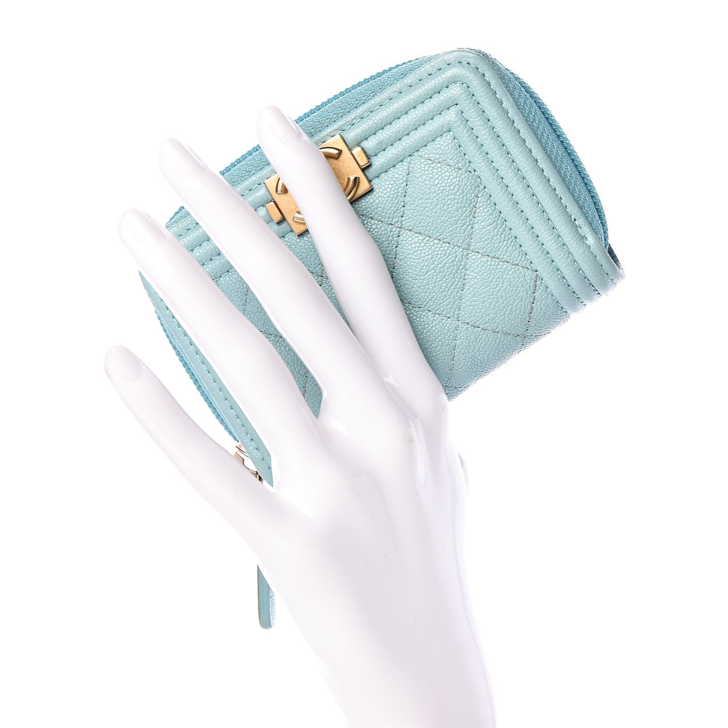 Chanel Caviar Quilted Boy Zip Around Card Holder Light Blue 2 of 9