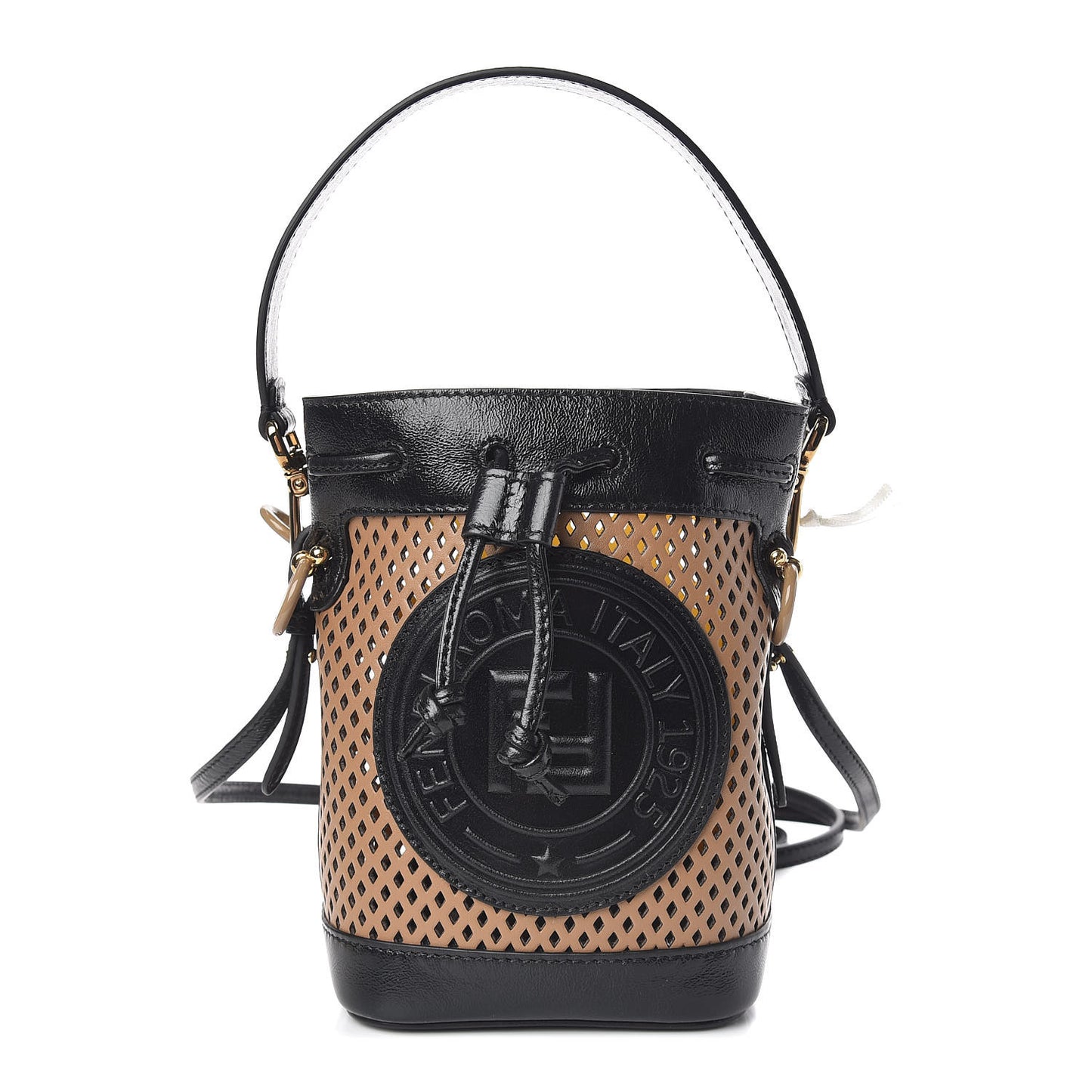 Vitello Liberty Glossy Lambskin F is Fendi Perforated Mini Mon Tresor Bucket Bag Sand Mimosa Black
