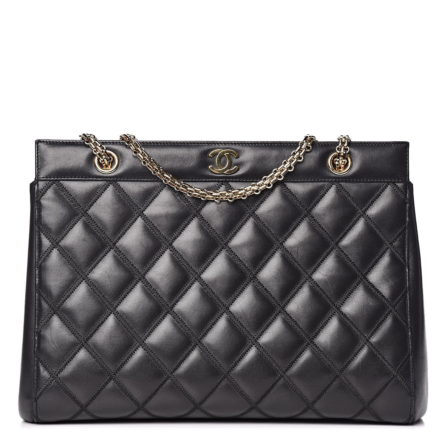 Chanel Lambskin Double Stitch Quilted Tote Black 1 of 13
