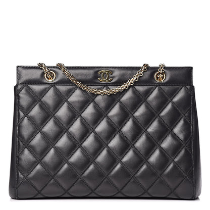 Chanel Lambskin Double Stitch Quilted Tote Black 1 of 13