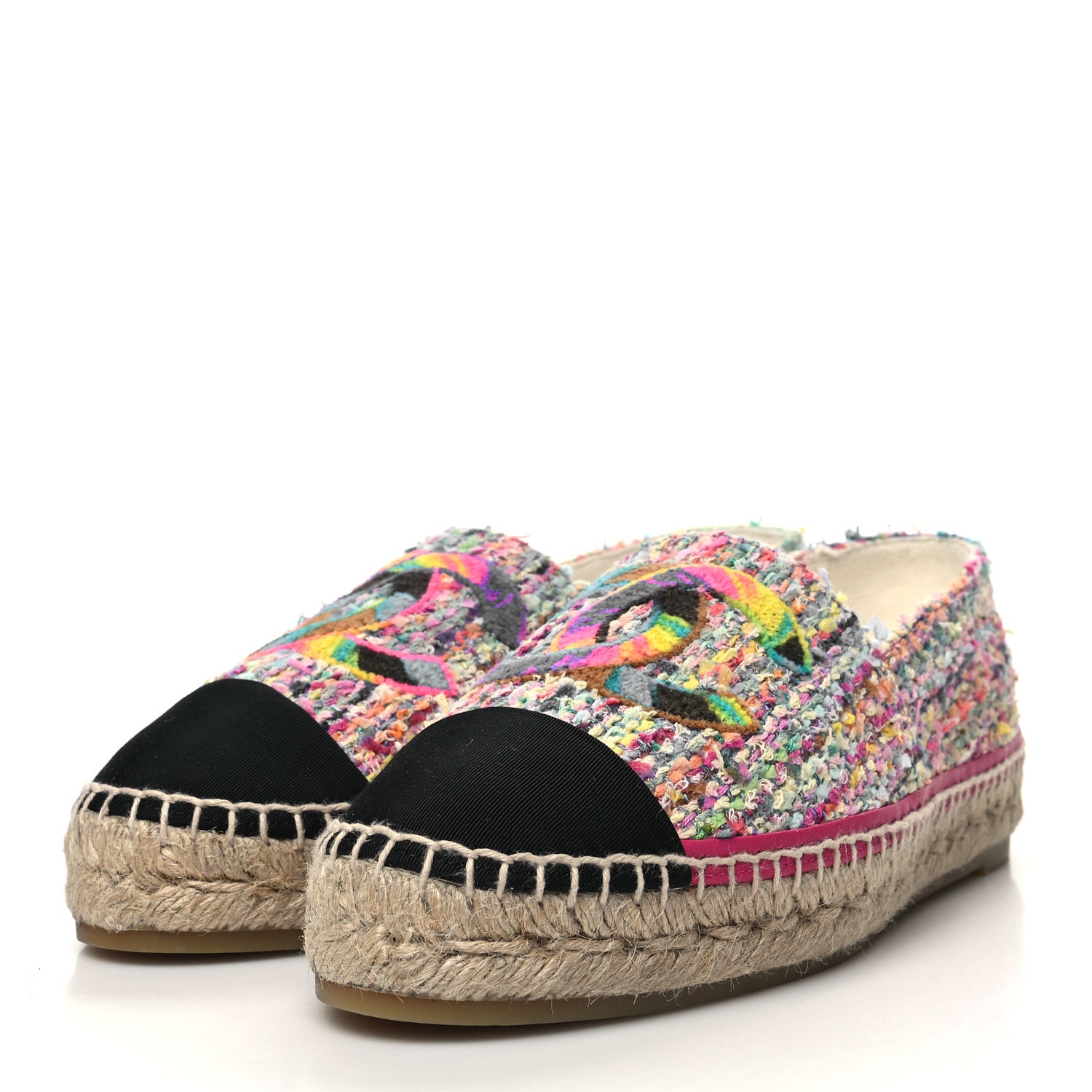 Chanel Tweed CC Espadrilles 39 Pink Multicolor Black 3 of 9