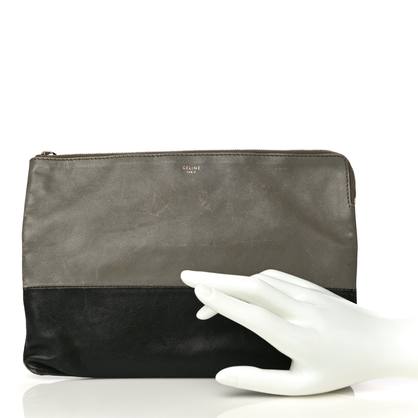 Smooth Lambskin Bi-Color Solo Clutch Pouch Army Green