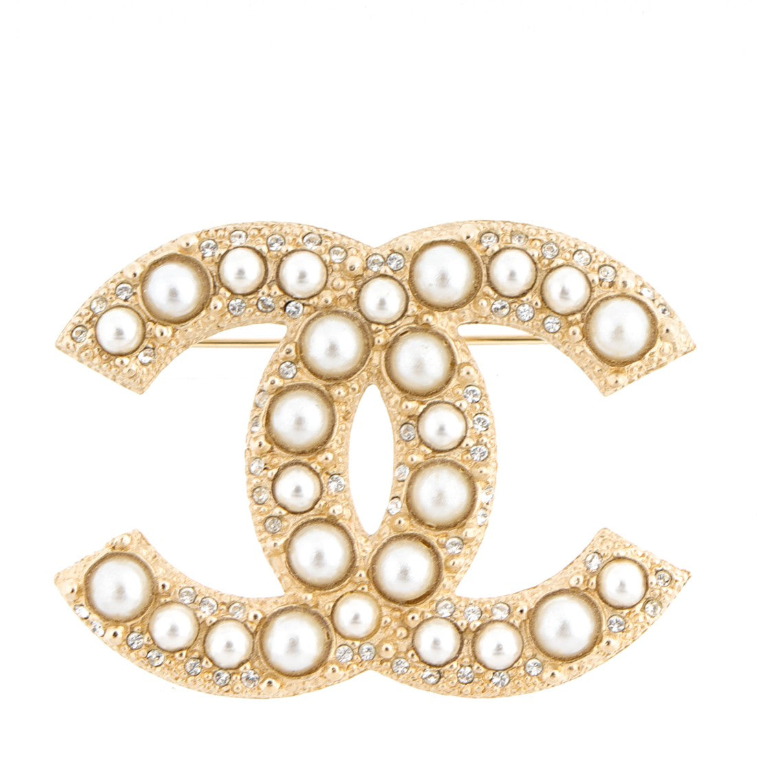 Chanel Pearl Crystal CC Brooch Gold 1 of 5