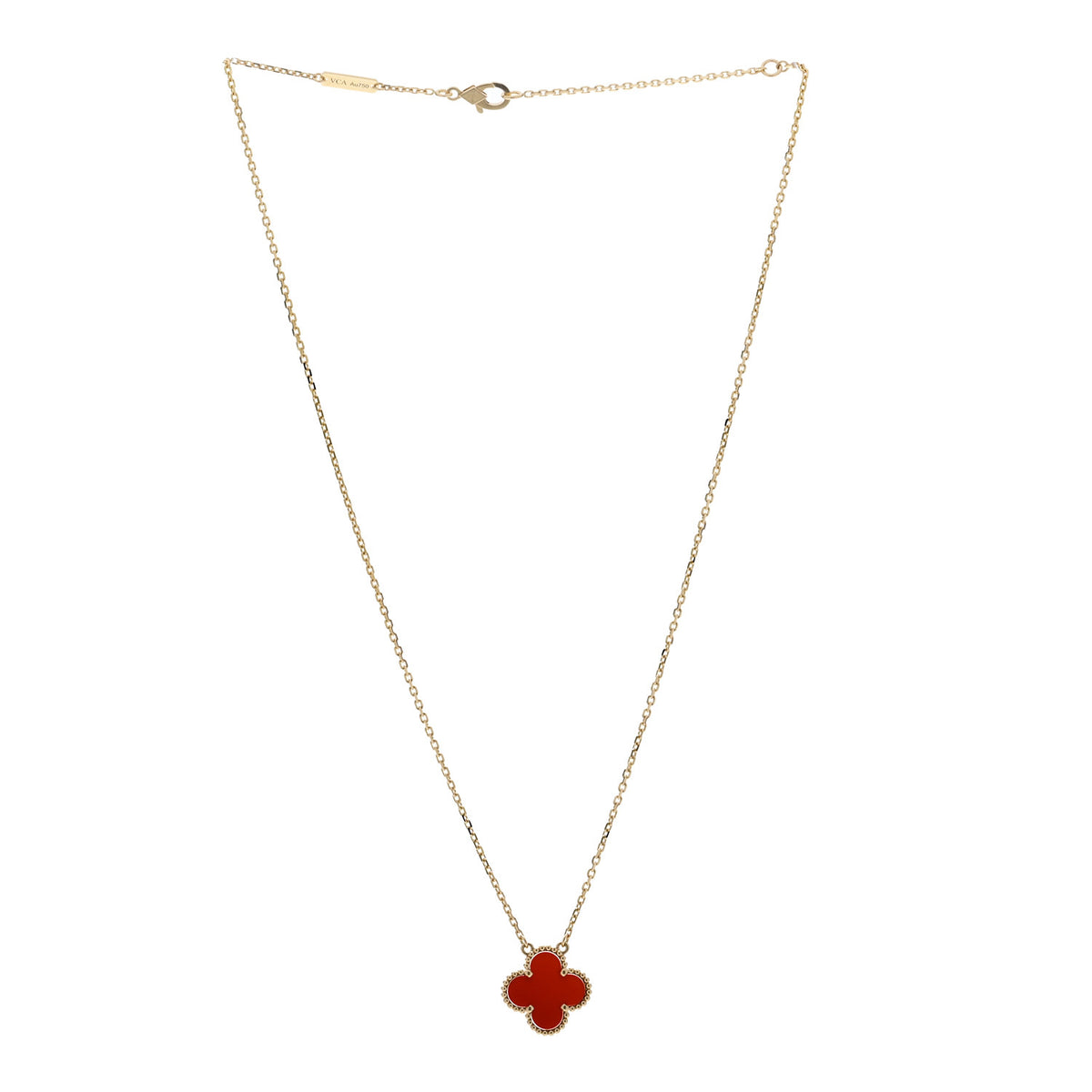 Van Cleef & Arpels 18K Yellow Gold Carnelian Vintage Alhambra Pendant Necklace 3 of 6