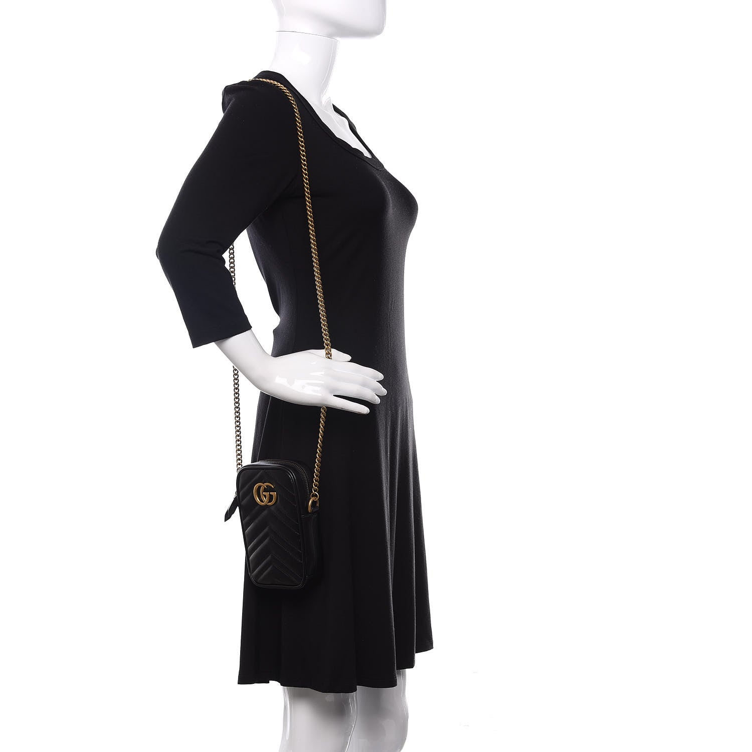 Gucci Calfskin Matelasse Mini GG Marmont Crossbody Bag Black 2 of 11