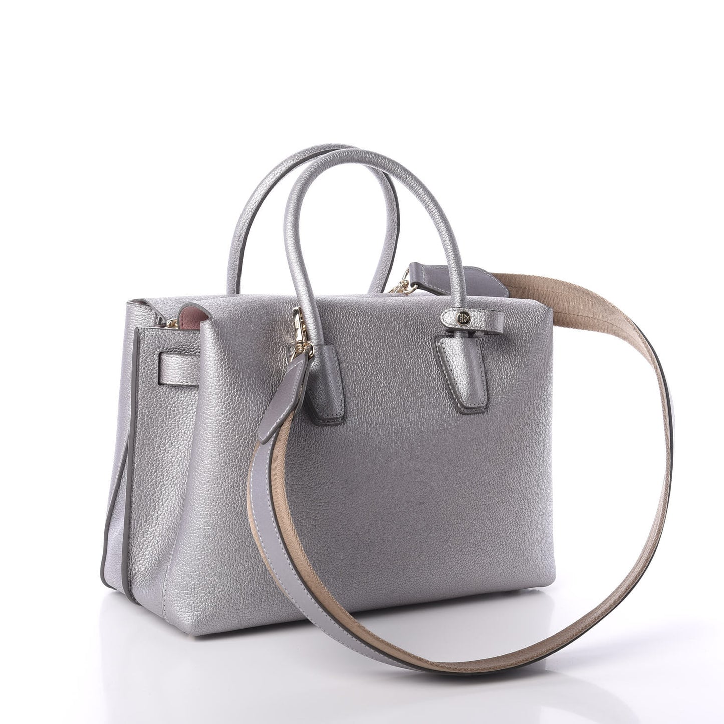 Metallic Grained Calfskin Medium Milla Tote Spike Silver