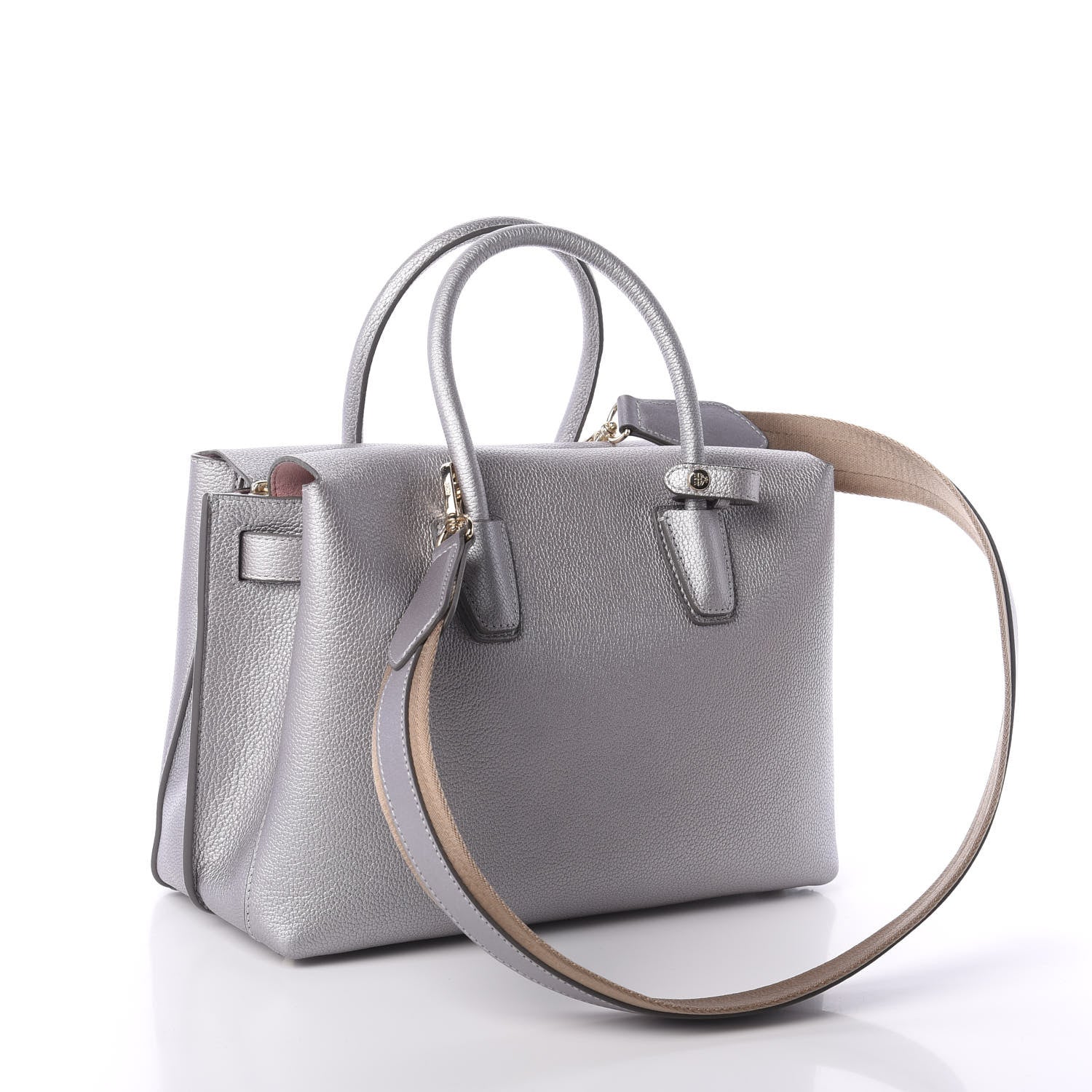 MCM Metallic Grained Calfskin Medium Milla Tote Spike Silver 4 of 10