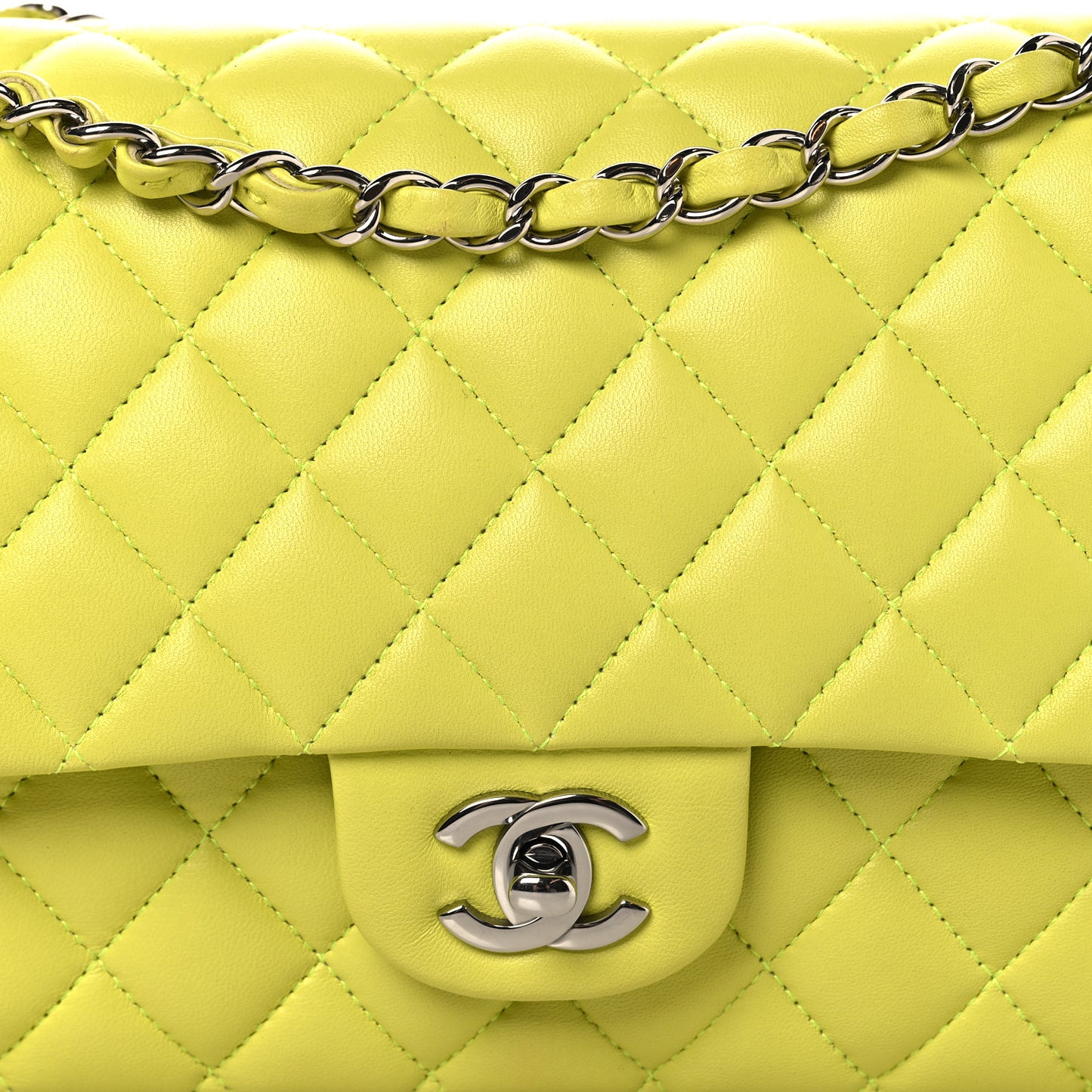 Lambskin Quilted Medium Double Flap Yellow