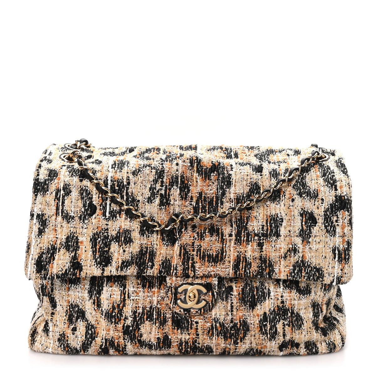 Chanel Tweed Mixed Fibers Leopard Print Souplissimo Maxi Flap Brown Black White 2 of 21