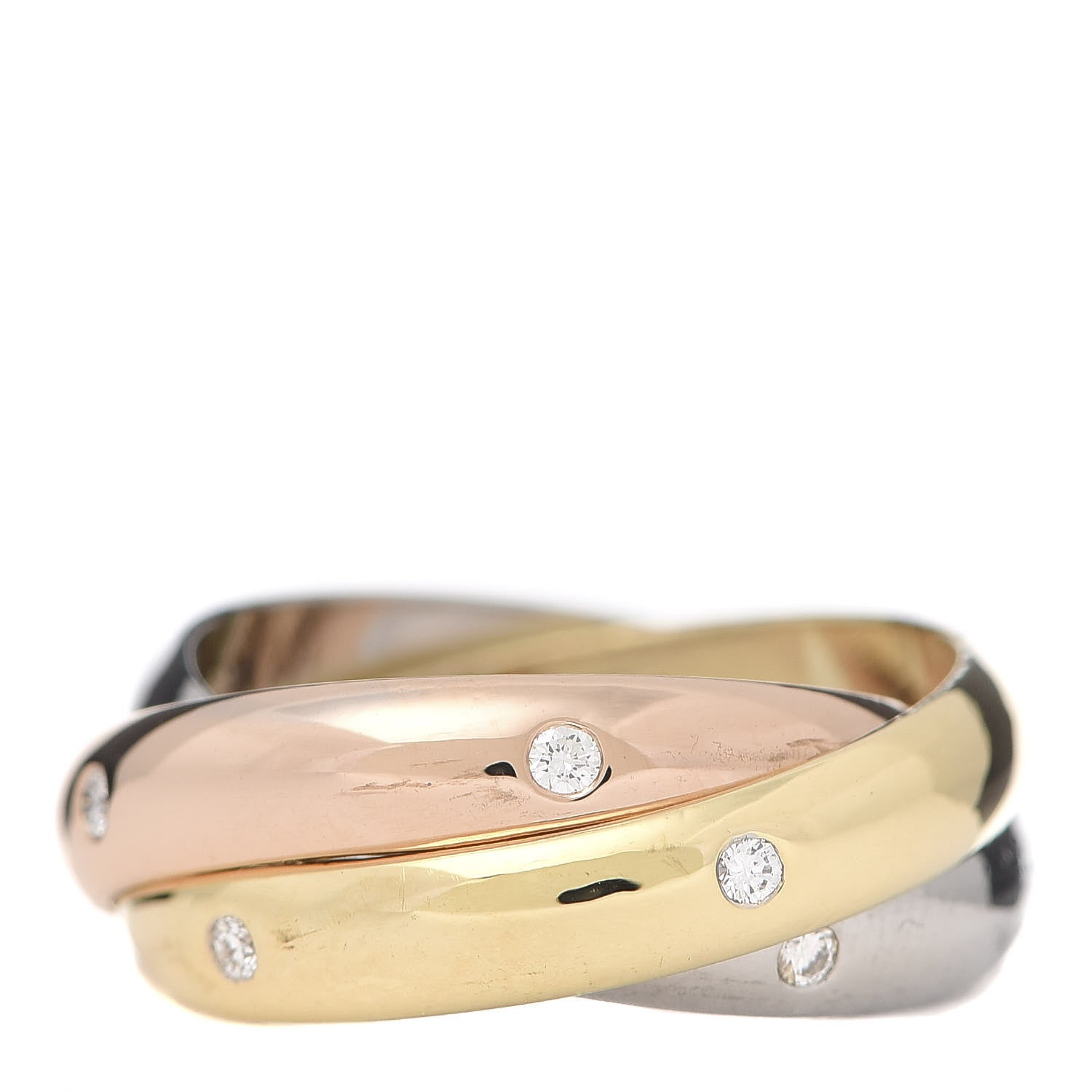 Cartier 18K Pink Yellow White Gold Diamond Medium Trinity Ring 51 5.75 1 of 8
