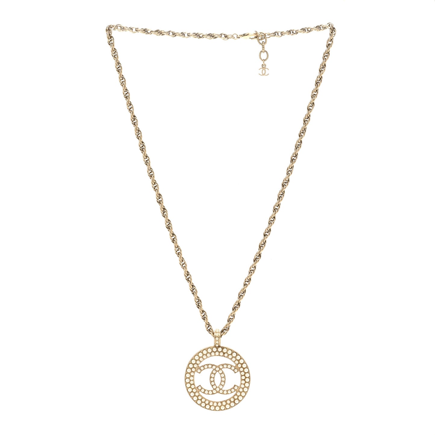 Pearl CC Round Pendant Necklace Gold
