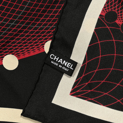 Chanel Silk CC Square Scarf Red Black White 2 of 3