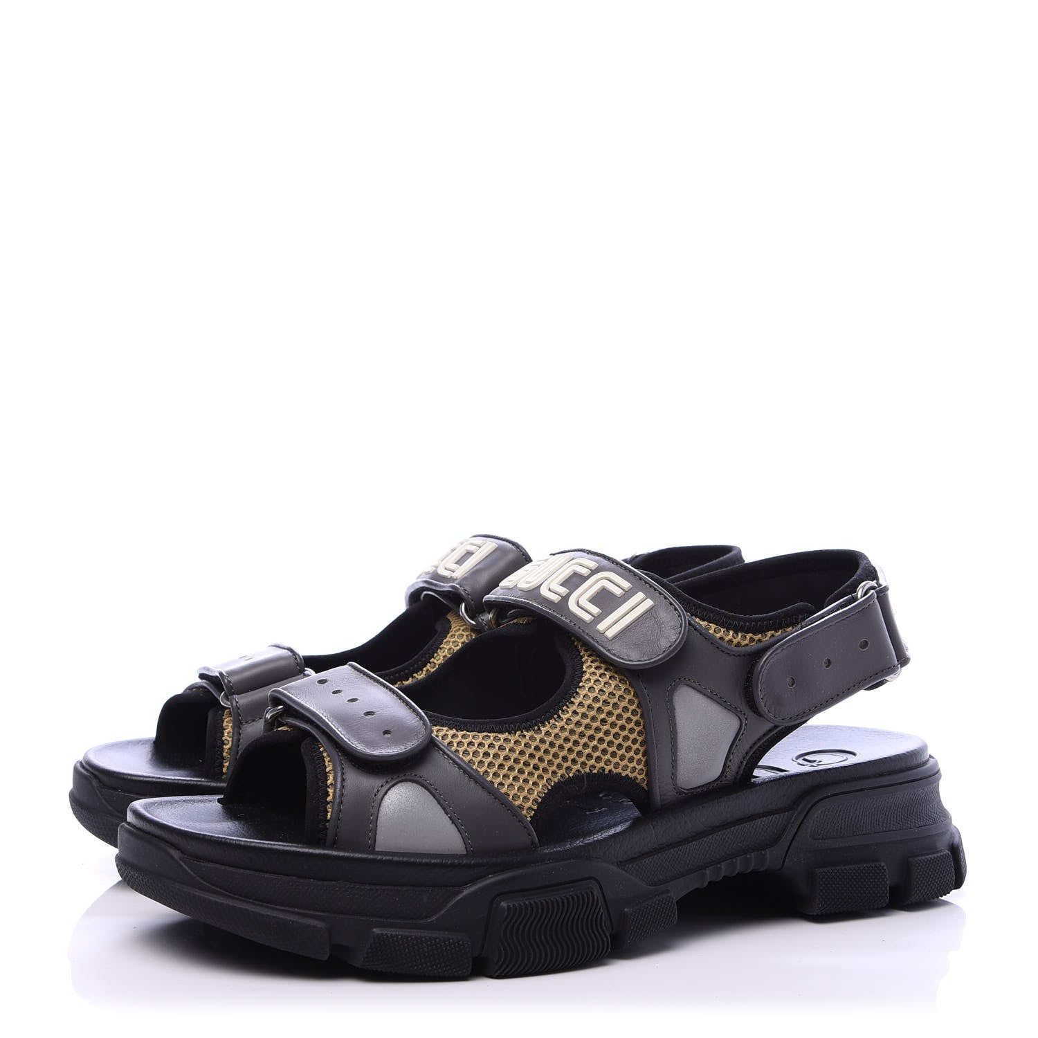 Gucci X SEGA Nappa Mesh Mens Aguru Sandals 9 Loess Black 3 of 10