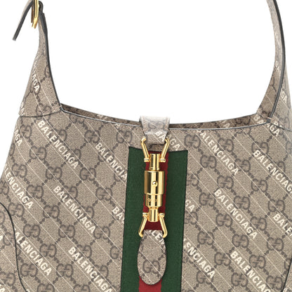 Gucci X BALENCIAGA GG Supreme Monogram Striped Logo Print Web Small Jackie 1961 Hobo Beige Ebony Mystic White 8 of 10