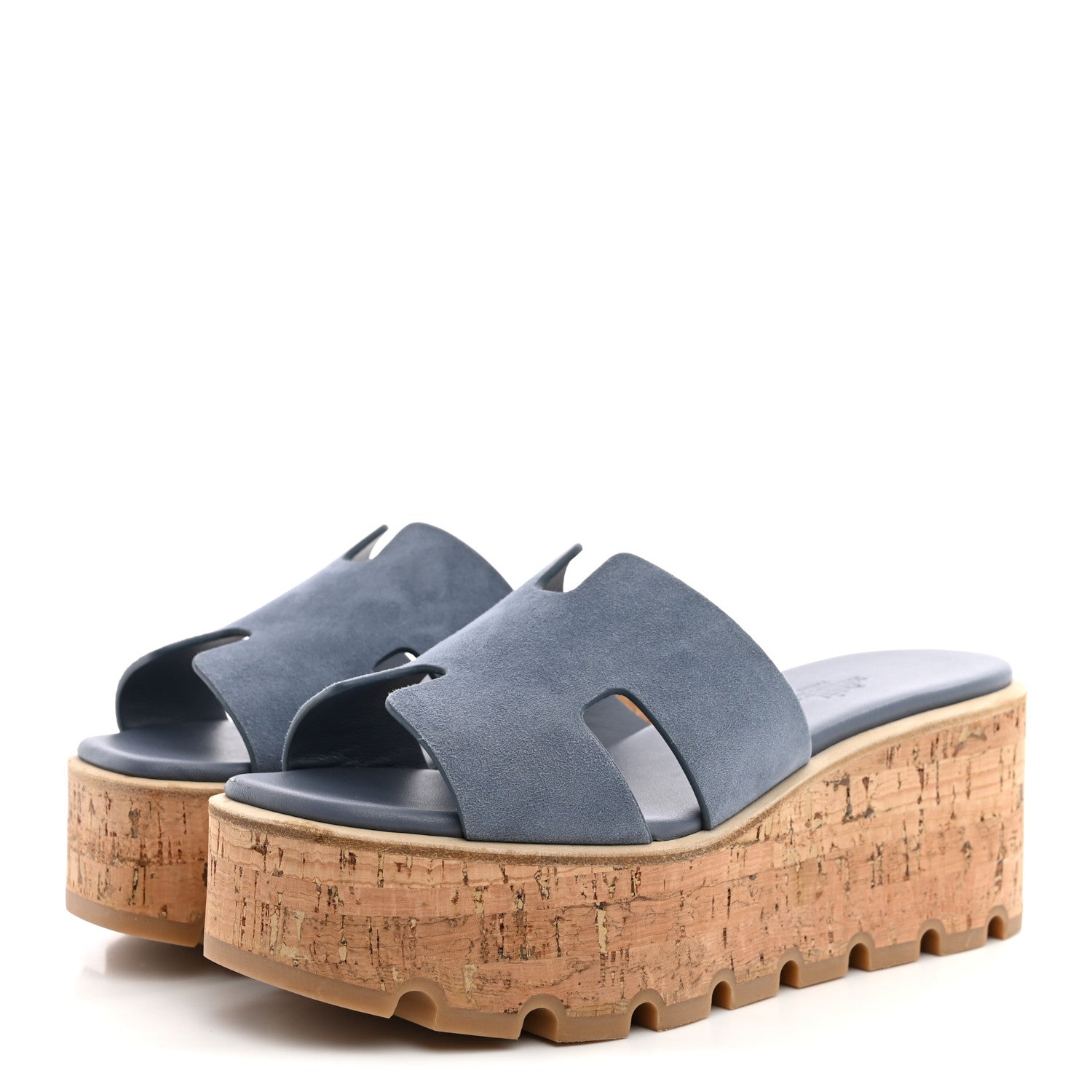Hermes Suede Goatskin Cork Eze 30 Sandals 35 Bleu Grignon 4 of 12