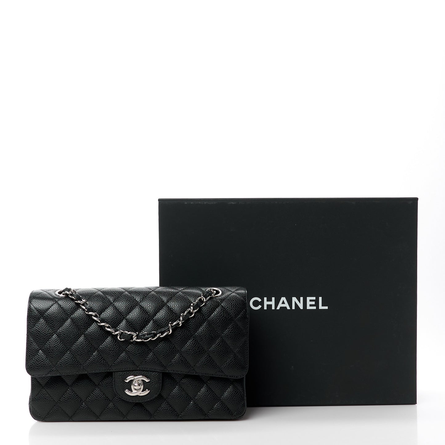 Caviar Quilted Medium Double Flap Black