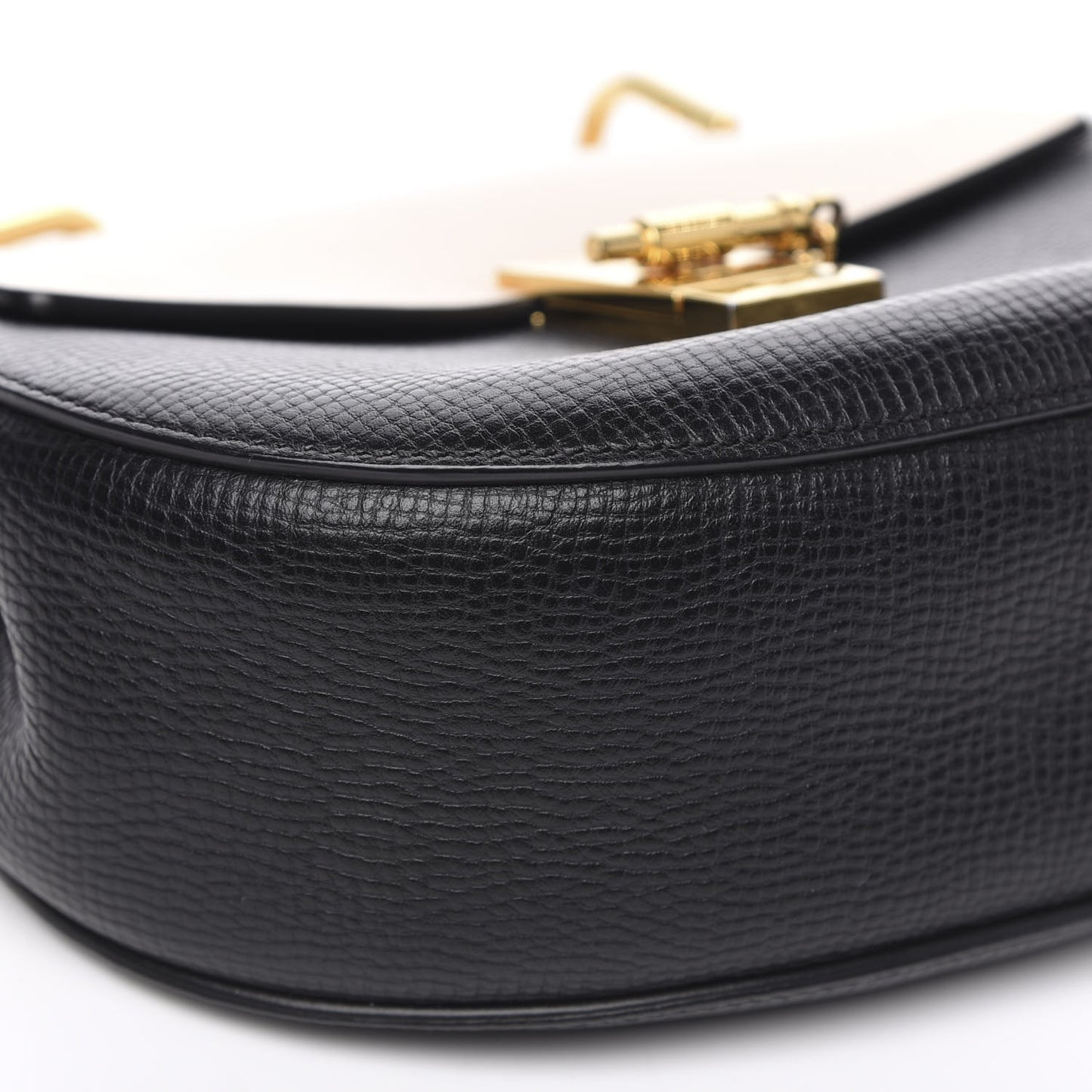 Grained Calfskin Lambskin Bi-Color Drew Shoulder Bag Black Powder Beige