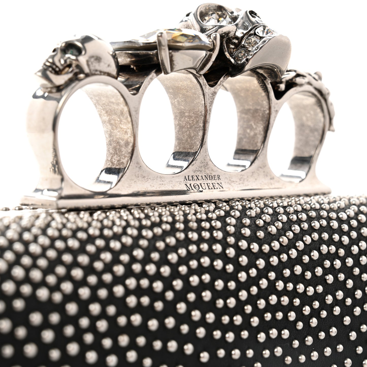 Nappa Studded Skull Knuckle Box Clutch Black