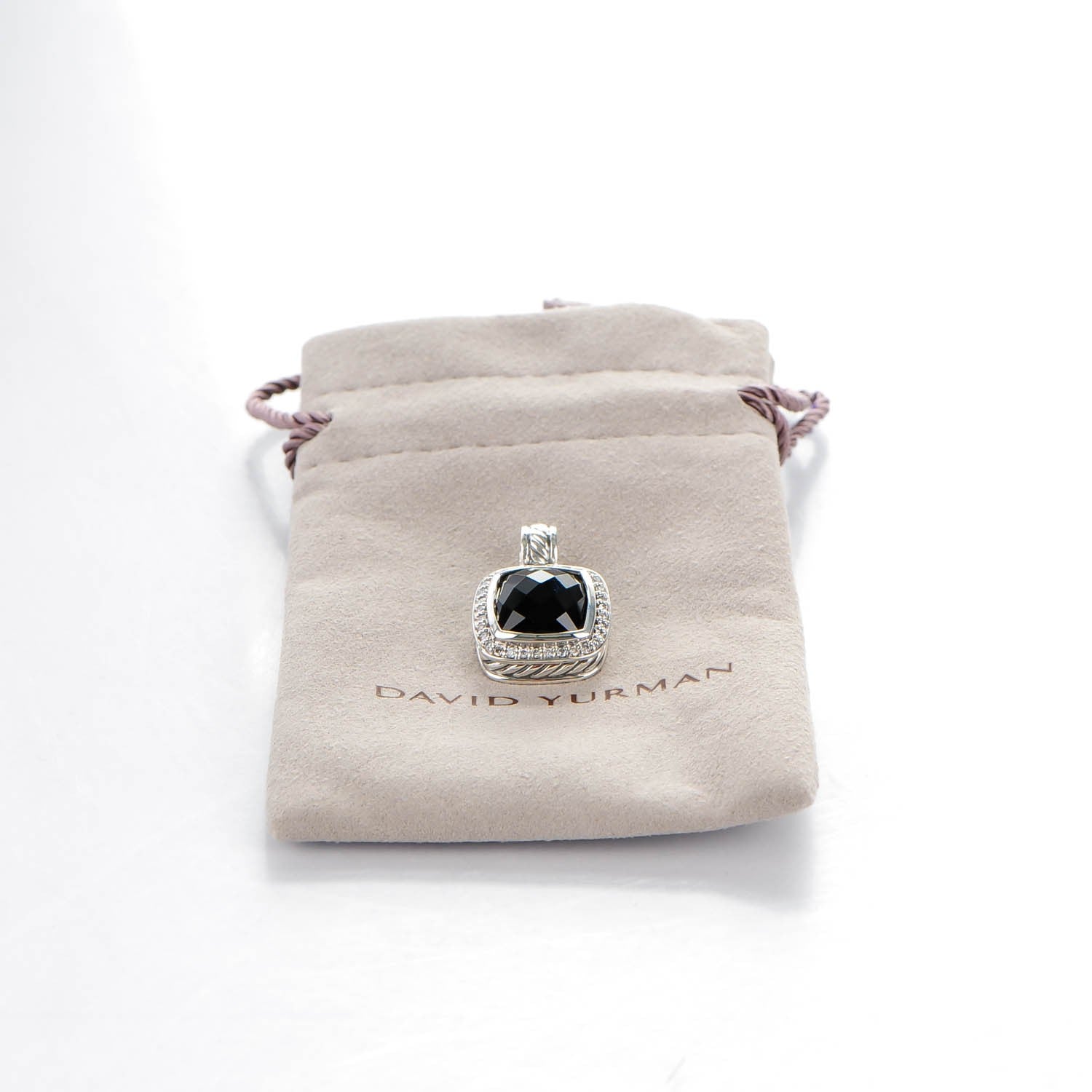 David Yurman Sterling Silver Pave Diamond Black Onyx 11mm Albion Enhancer Pendant 4 of 4