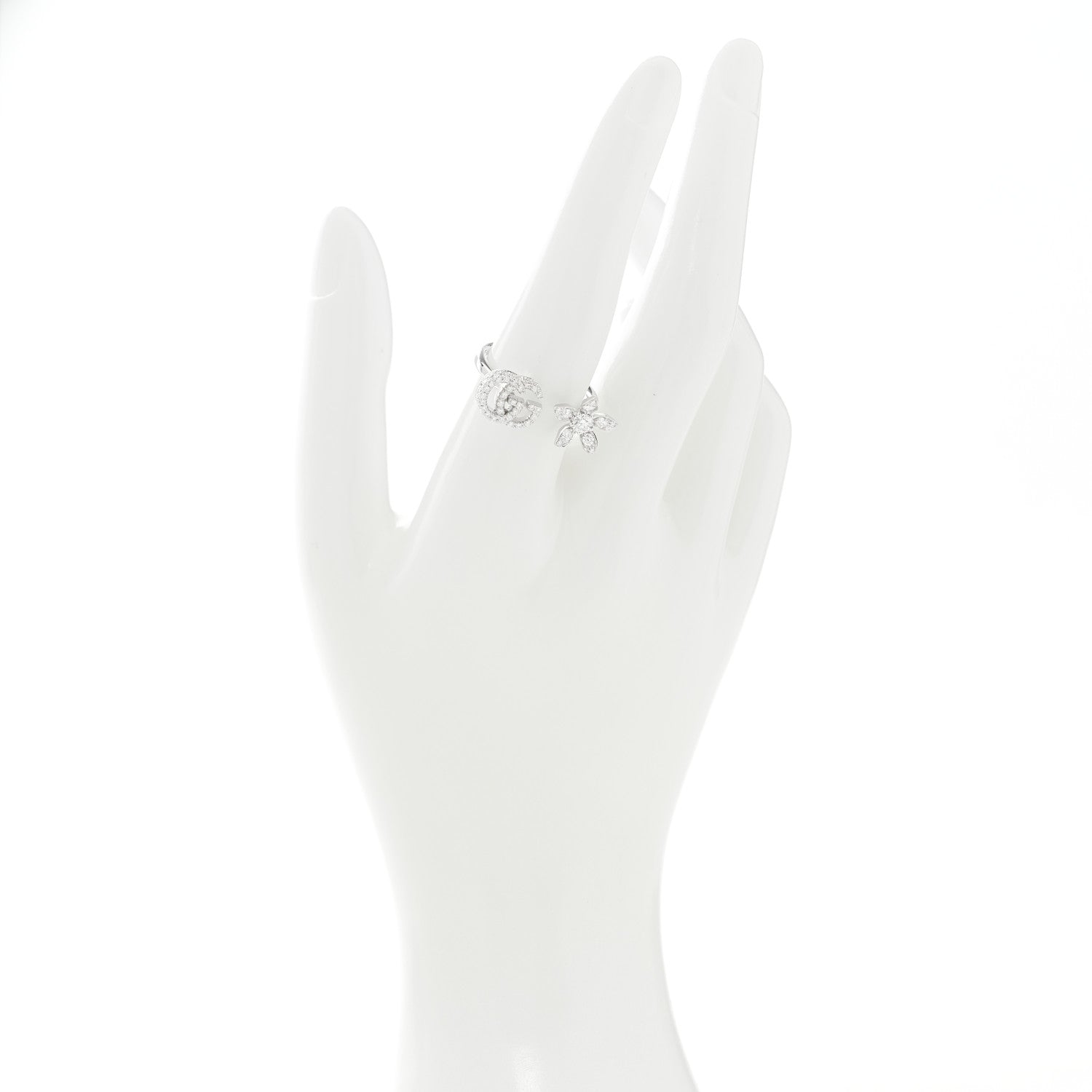 Gucci 18K White Gold Diamond Flora GG Open Ring 55 7.25 2 of 5