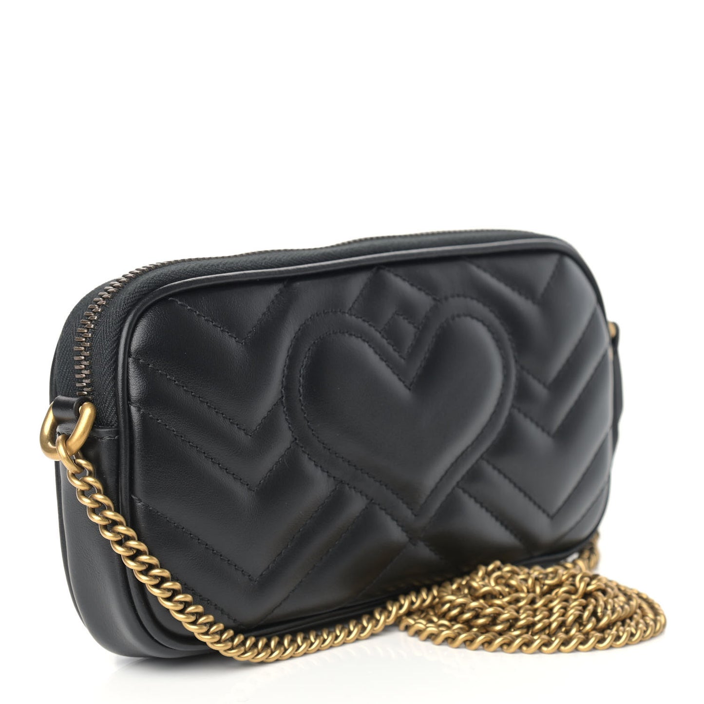 Calfskin Matelasse Mini GG Marmont Chain Crossbody Bag Black