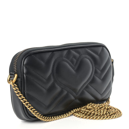 Gucci Calfskin Matelasse Mini GG Marmont Chain Crossbody Bag Black 3 of 9