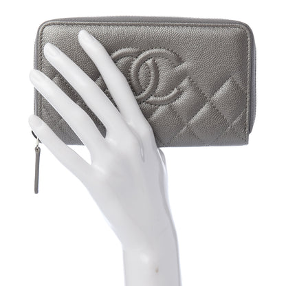 Chanel Metallic Caviar Quilted Medium Maxi CC Zip Around Wallet Grey 2 of 9