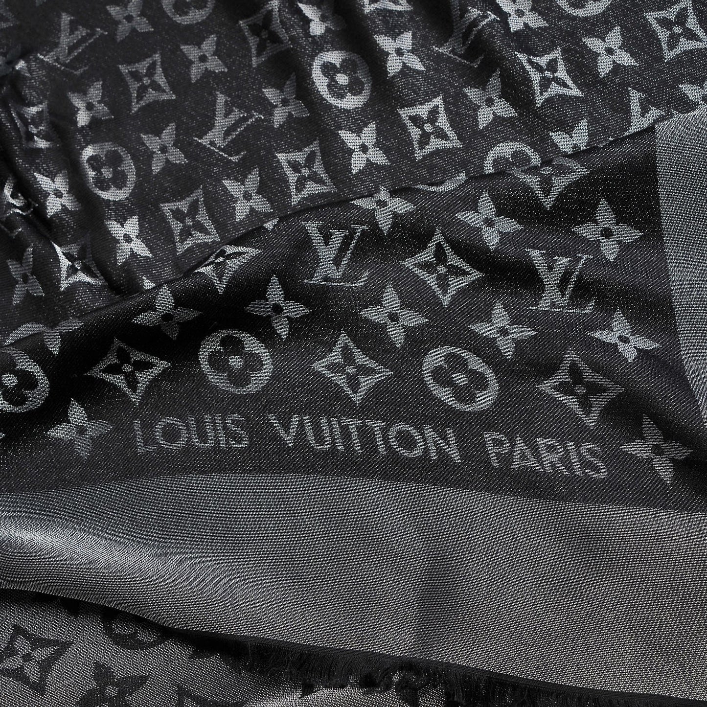 Silk Lurex Wool Monogram Shine Shawl Black
