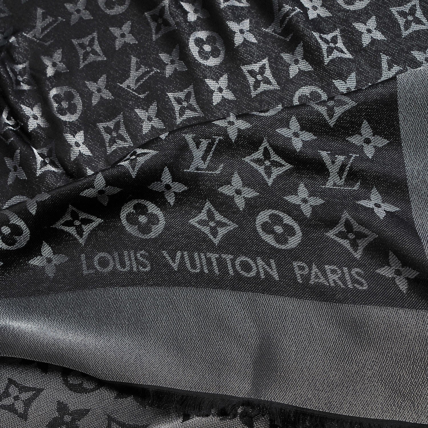 Louis Vuitton Silk Lurex Wool Monogram Shine Shawl Black 3 of 4