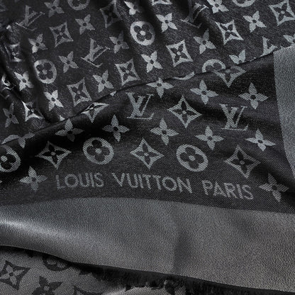 Louis Vuitton Silk Lurex Wool Monogram Shine Shawl Black 3 of 4
