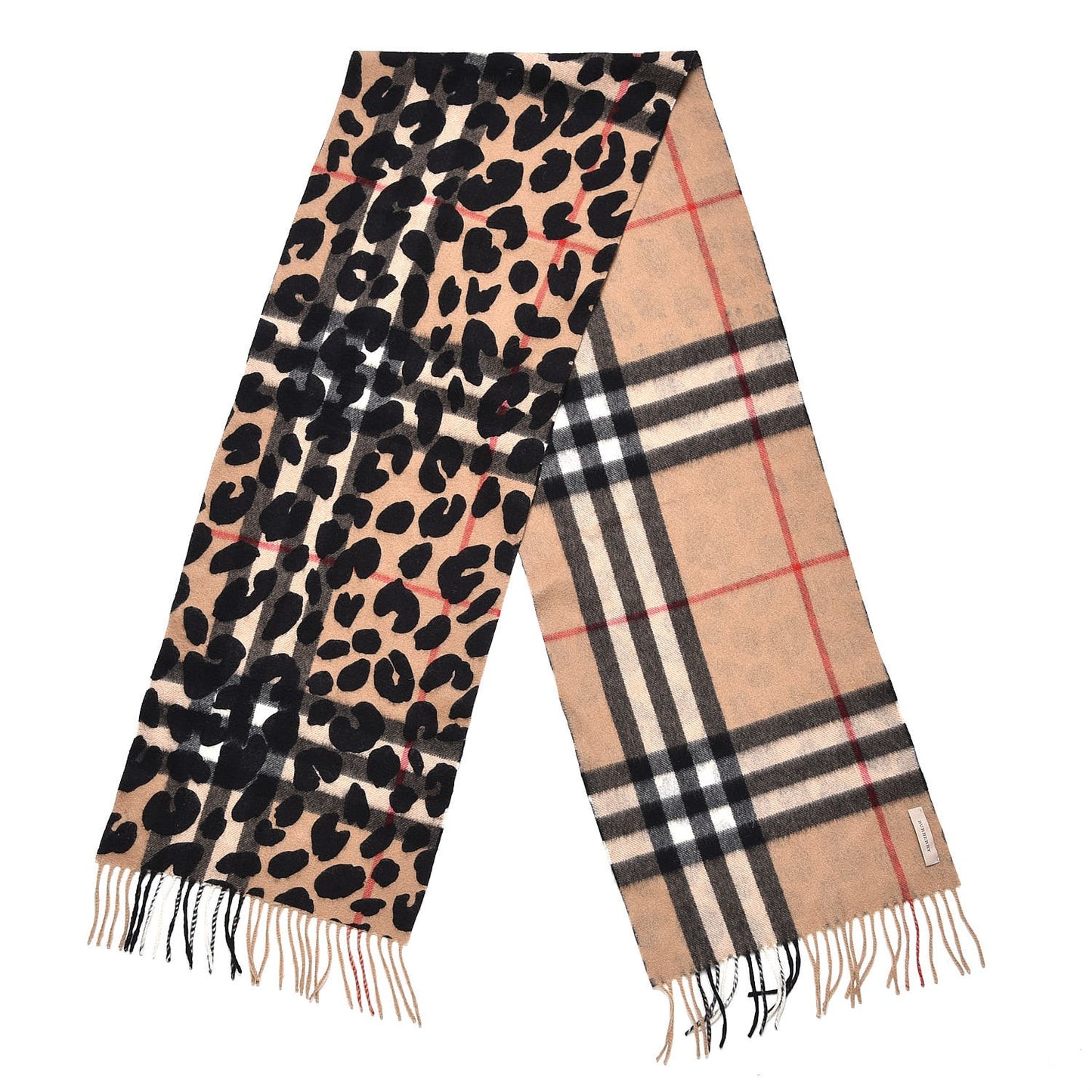 Cashmere Animal Print House Check Scarf Camel