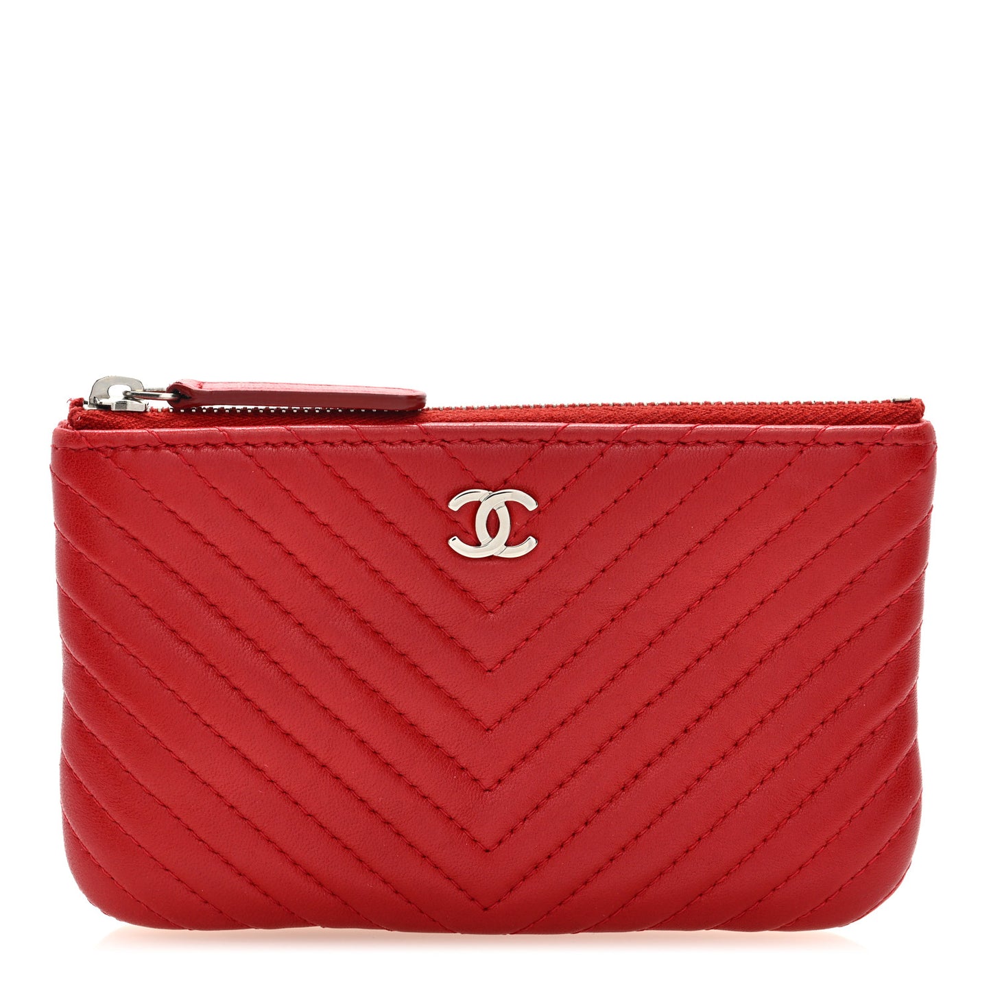 Lambskin Chevron Quilted Small Cosmetic Case Red