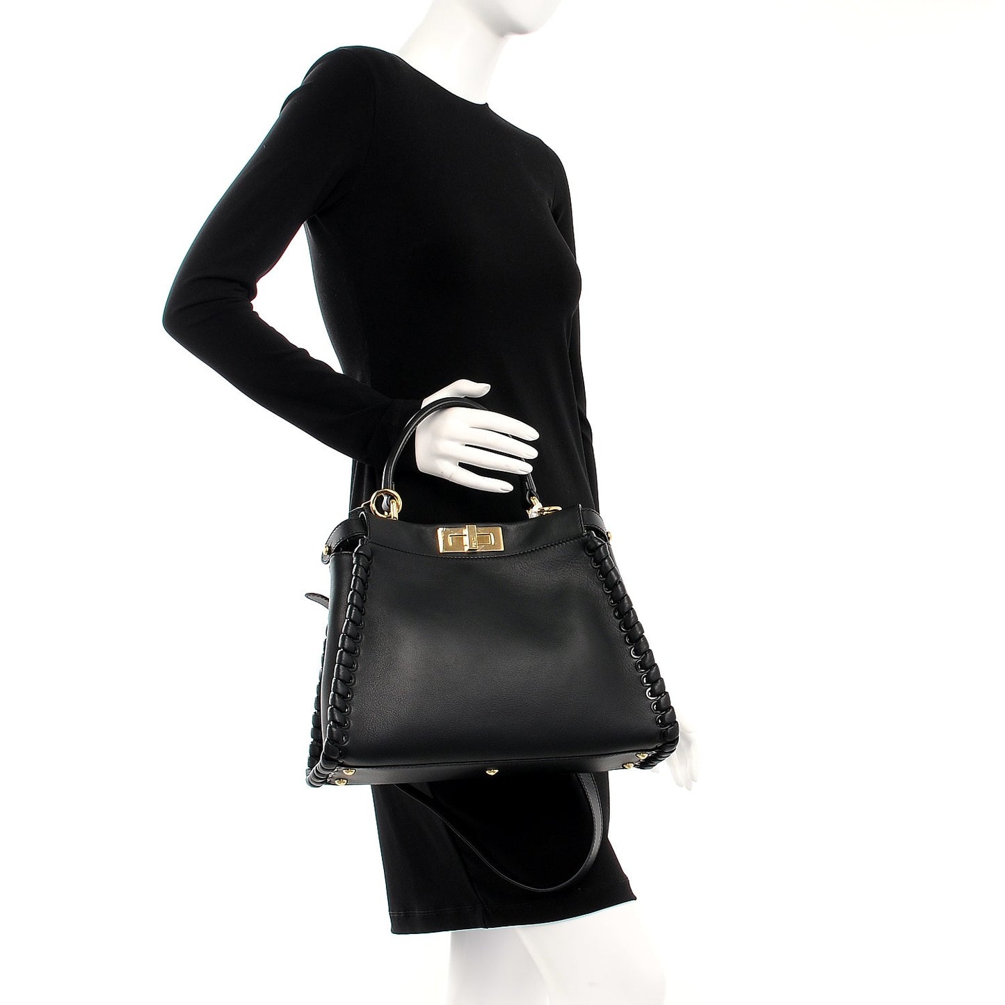 Vitello Seta Lace Up Medium Peekaboo Iconic Satchel Black