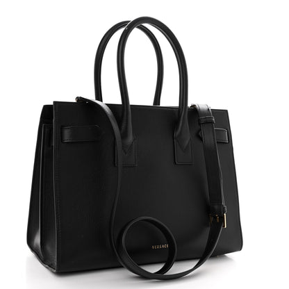 Versace Grained Calfskin Large Virtus Top Handle Shoulder Bag Black 3 of 9