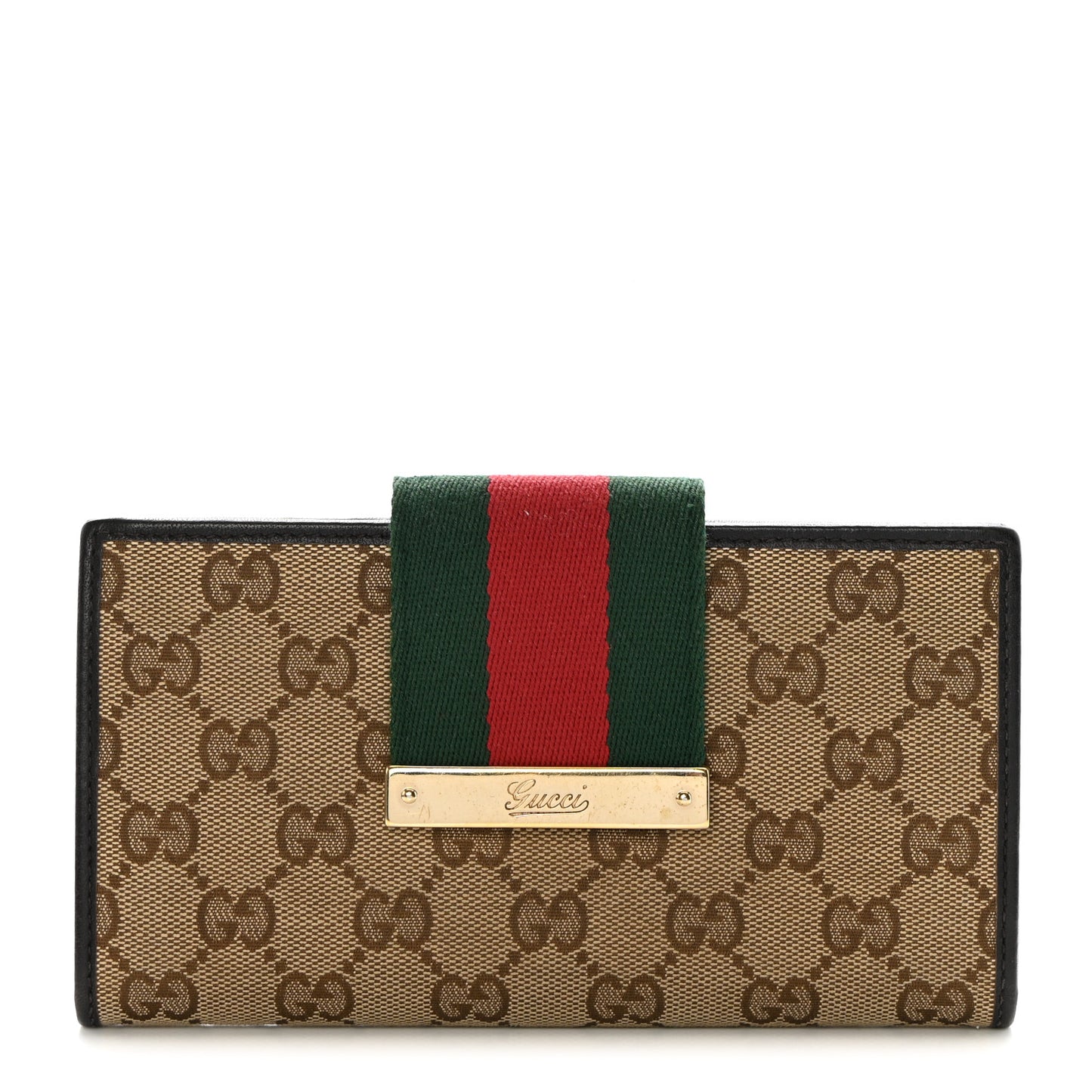 Monogram Calfskin Ladies Web Continental Wallet Beige Ebony Cocoa