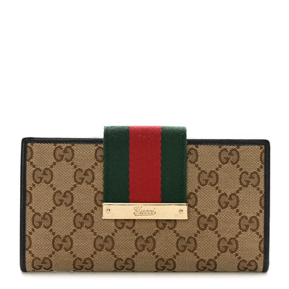 Gucci Monogram Calfskin Ladies Web Continental Wallet Beige Ebony Cocoa 1 of 12