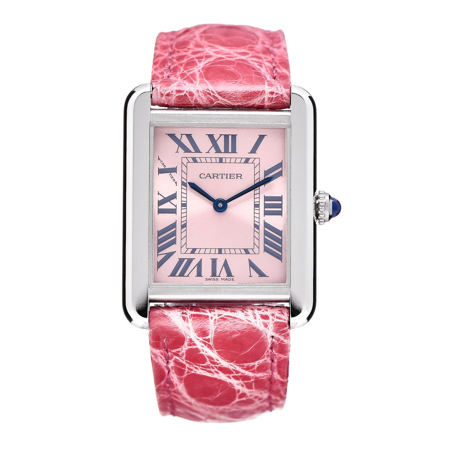 Stainless Steel Alligator 24mm Tank Solo Quartz Watch Pink