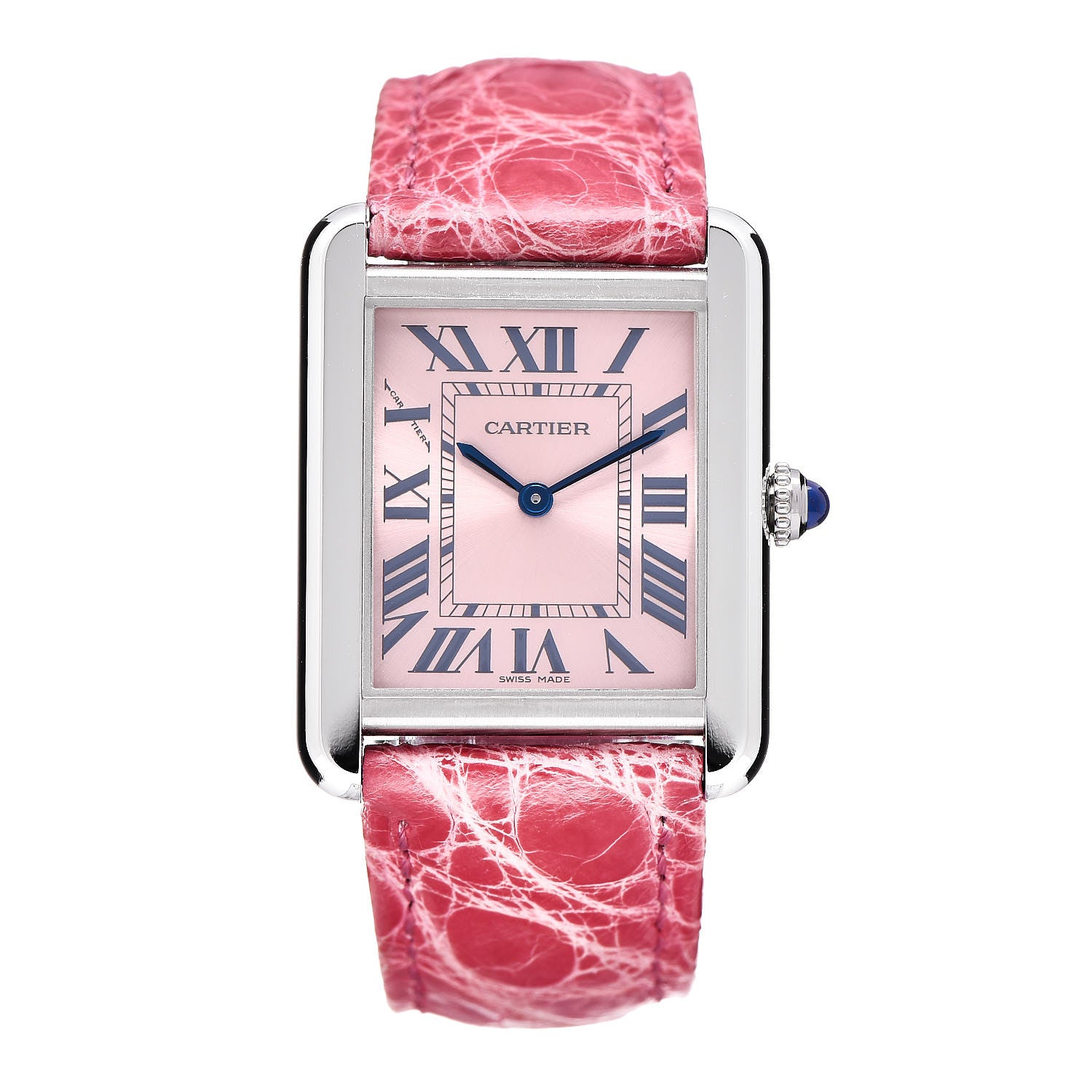Cartier Stainless Steel Alligator 24mm Tank Solo Quartz Watch Pink 1 of 10