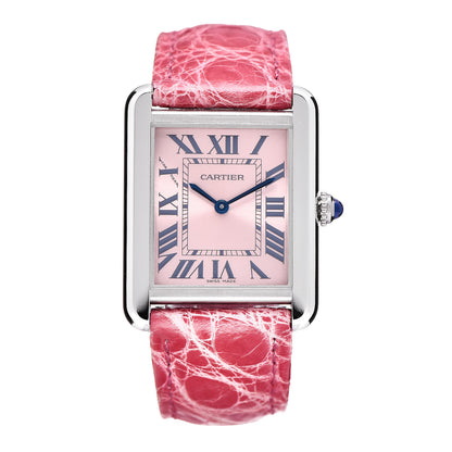 Cartier Stainless Steel Alligator 24mm Tank Solo Quartz Watch Pink 1 of 10