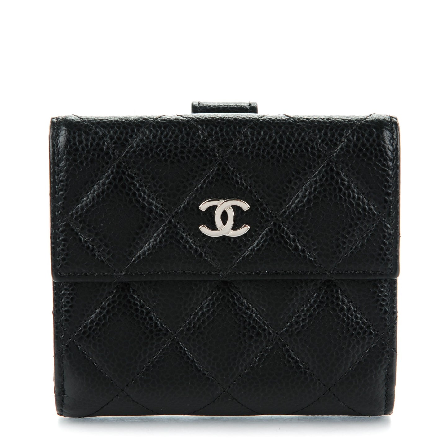 Caviar Quilted Compact French Flap Wallet Black