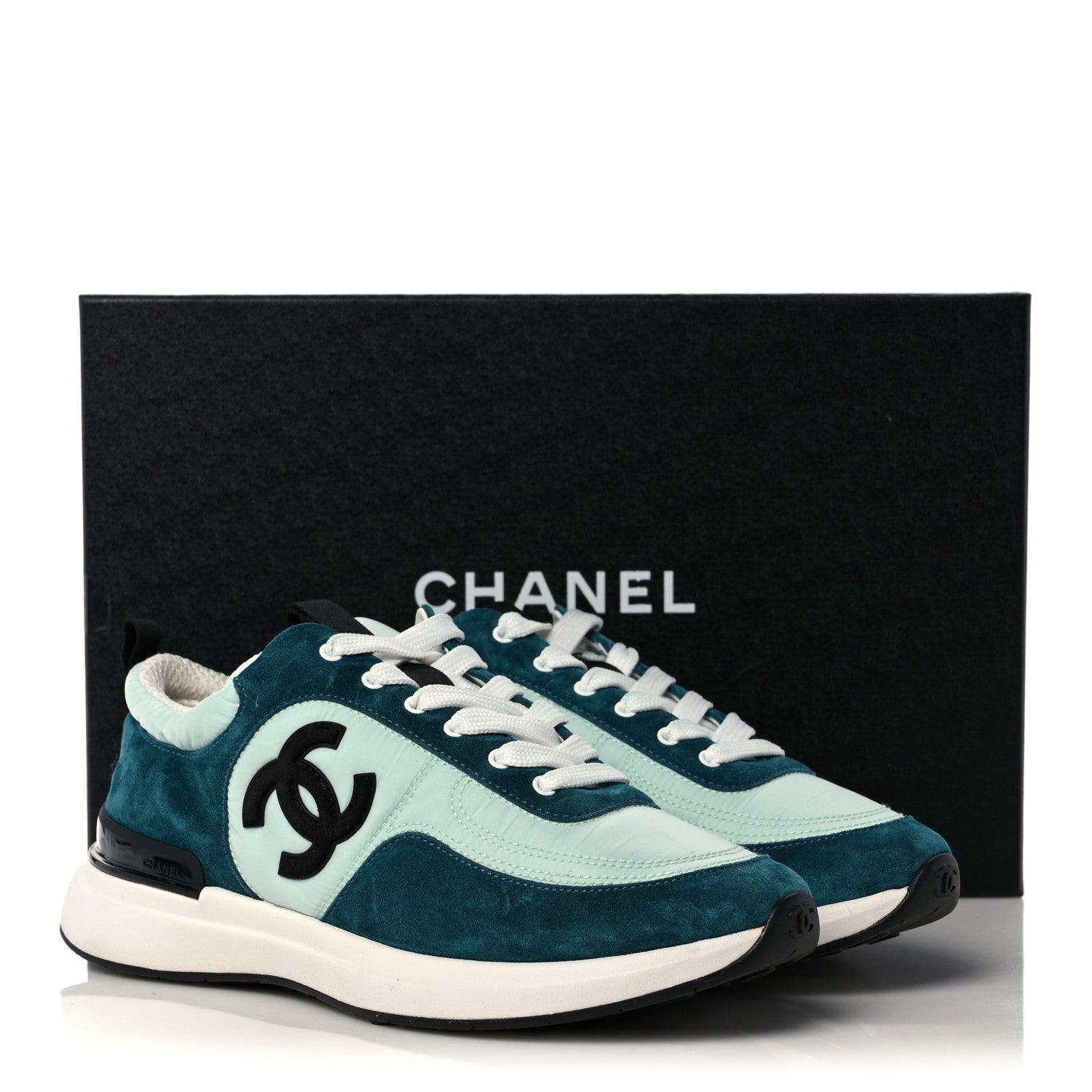 Chanel Nylon Suede Calfskin CC Sneakers 38.5 Green Light Green 8 of 8